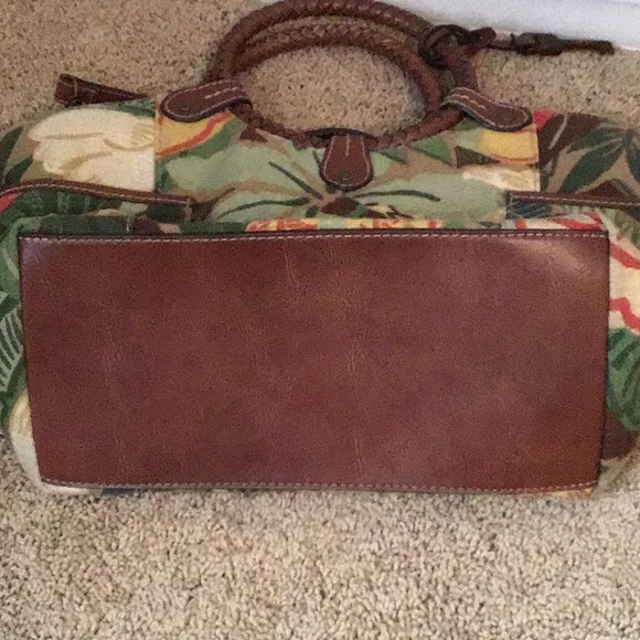 Fossil Vintage Linen and Brown Leather Hand Bag - Picture 7 of 8